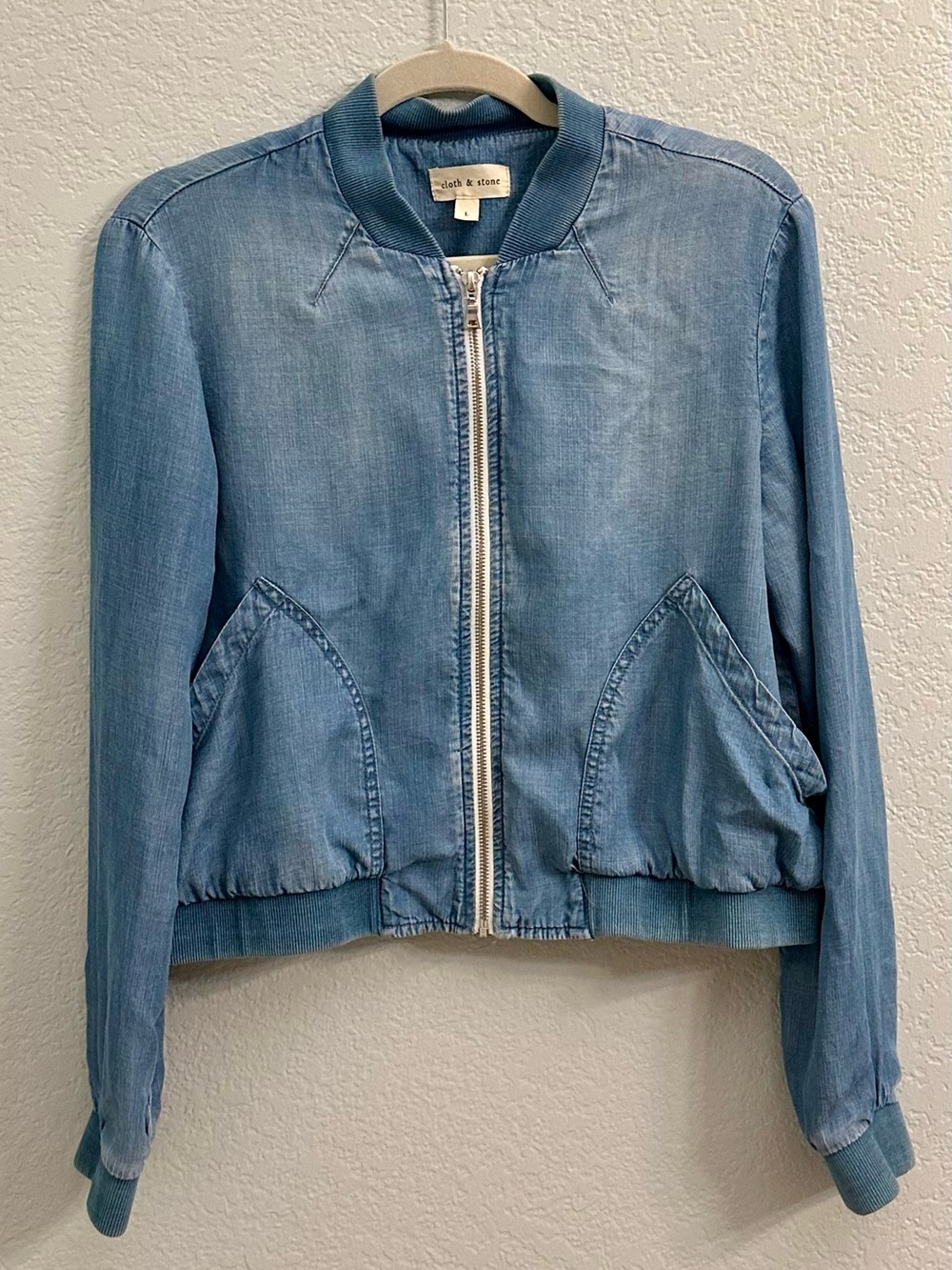 Anthropologie Cloth & Stone Tencel Chambray Bomber Jacket L